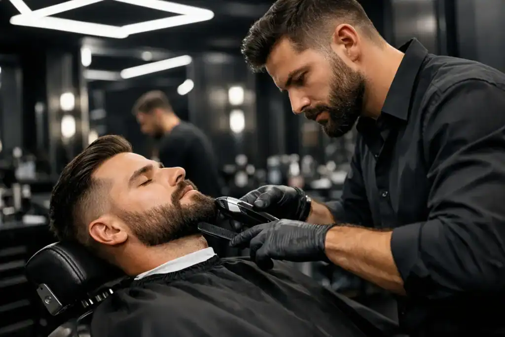 Taille de barbe professionnelle, style précis